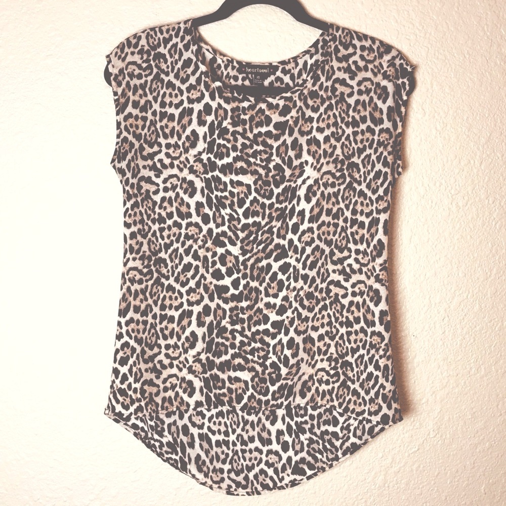 Chiffon Leopard Animal Print Sleeveless Crew Neck Blouse Top Size XS